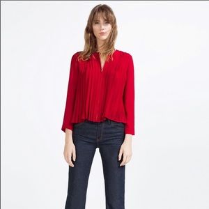 ZARA Red Pleaded Top